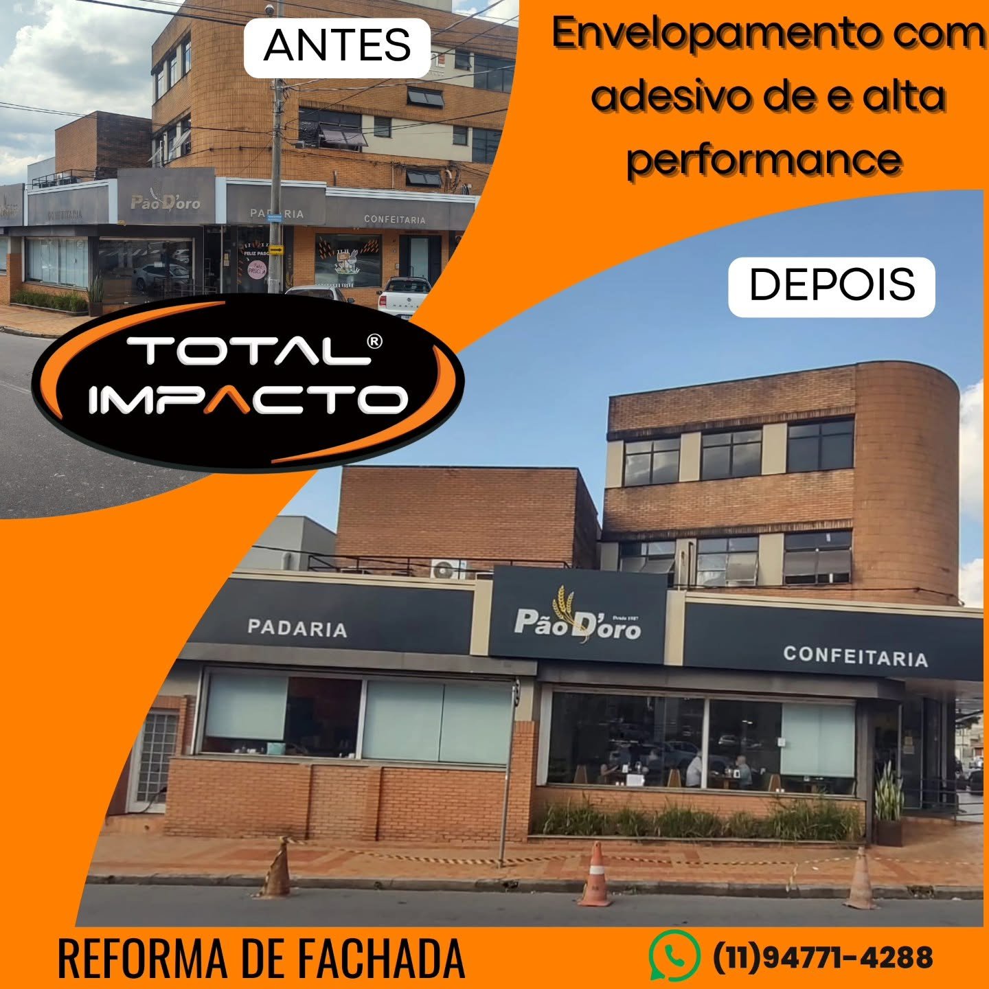 Envelopamento de fachada realizado pela Total Impacto